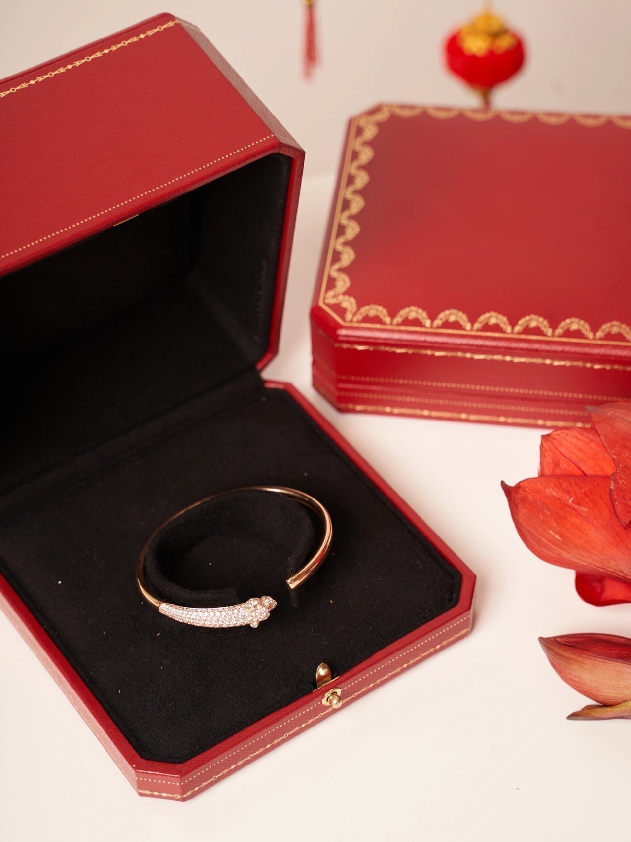 [GALE]PANTHERE ROSE GOLD DIAMOND OPEN BRACELET