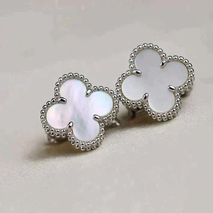 [GALE]CLOVER MEDIUM 1 MOTIFS  WHITE MOP EARRINGS SILVER