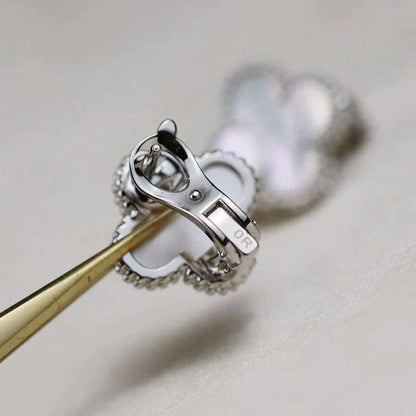 [GALE]CLOVER MEDIUM 1 MOTIFS  WHITE MOP EARRINGS SILVER