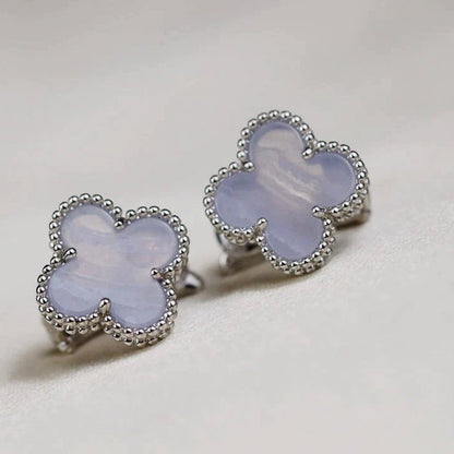 [GALE]CLOVER MEDIUM 1 MOTIFS  WHITE MOP EARRINGS SILVER