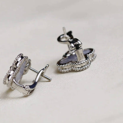 [GALE]CLOVER MEDIUM 1 MOTIFS  WHITE MOP EARRINGS SILVER