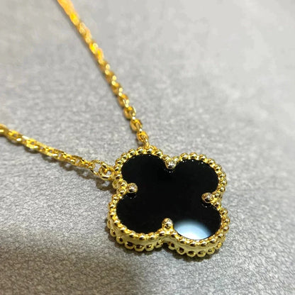 [GALE]CLOVER 15MM BLACK ONYX SINGLE FLOWER NECKLACE