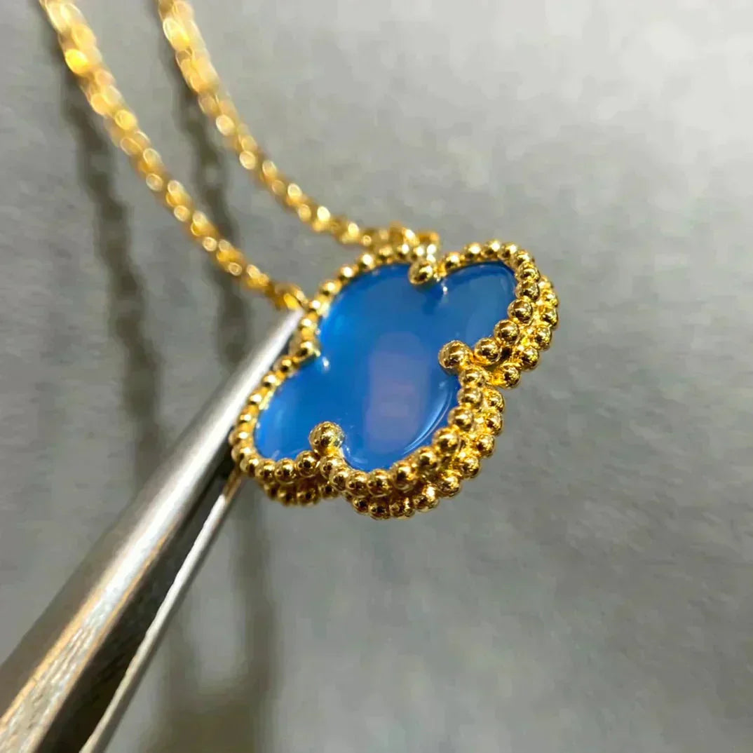 [GALE]CLOVER 15MM BLUE AGATE NECKLACE