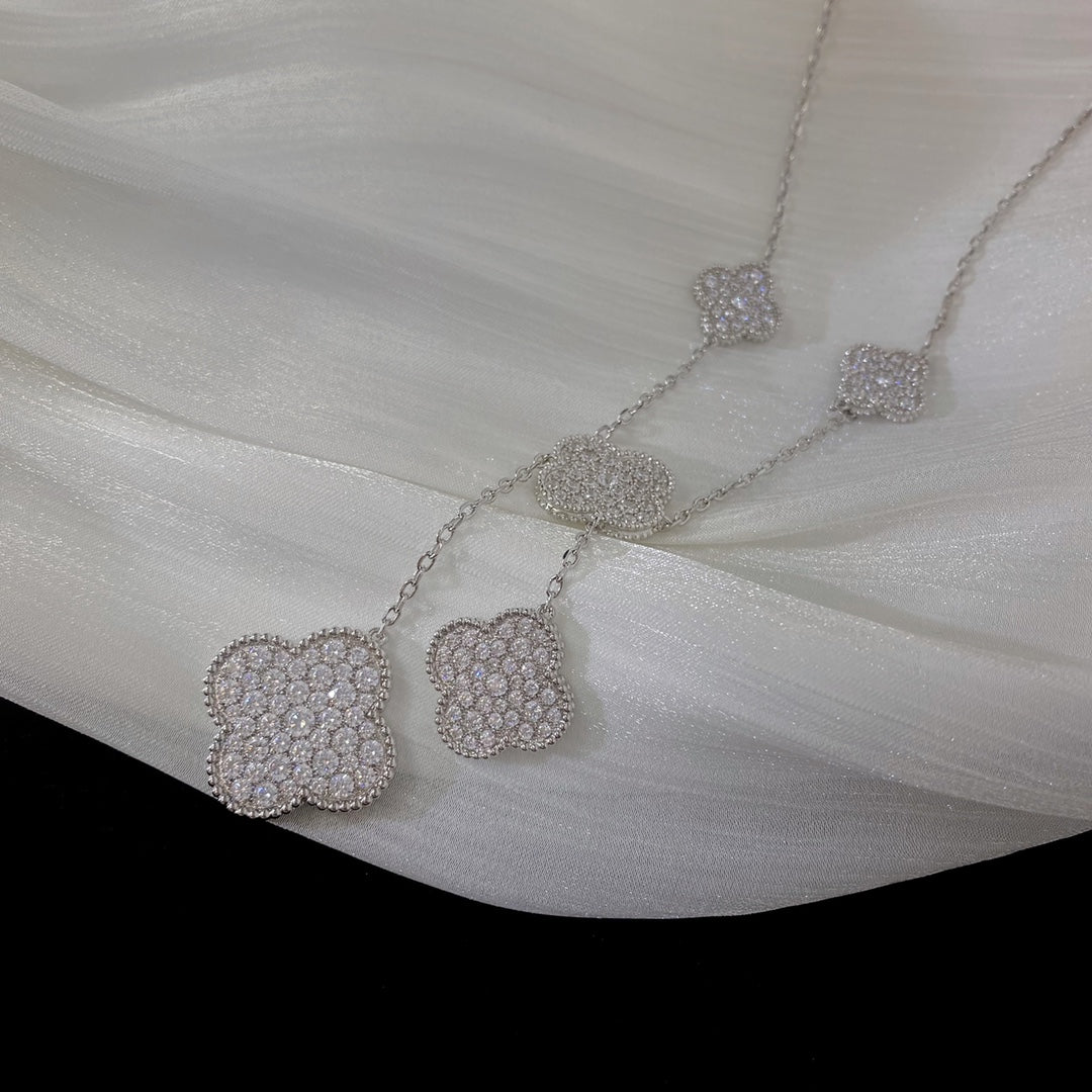 [GALE]CLOVER 5 MOTIFS SILVER DIAMONDS NECKLACE