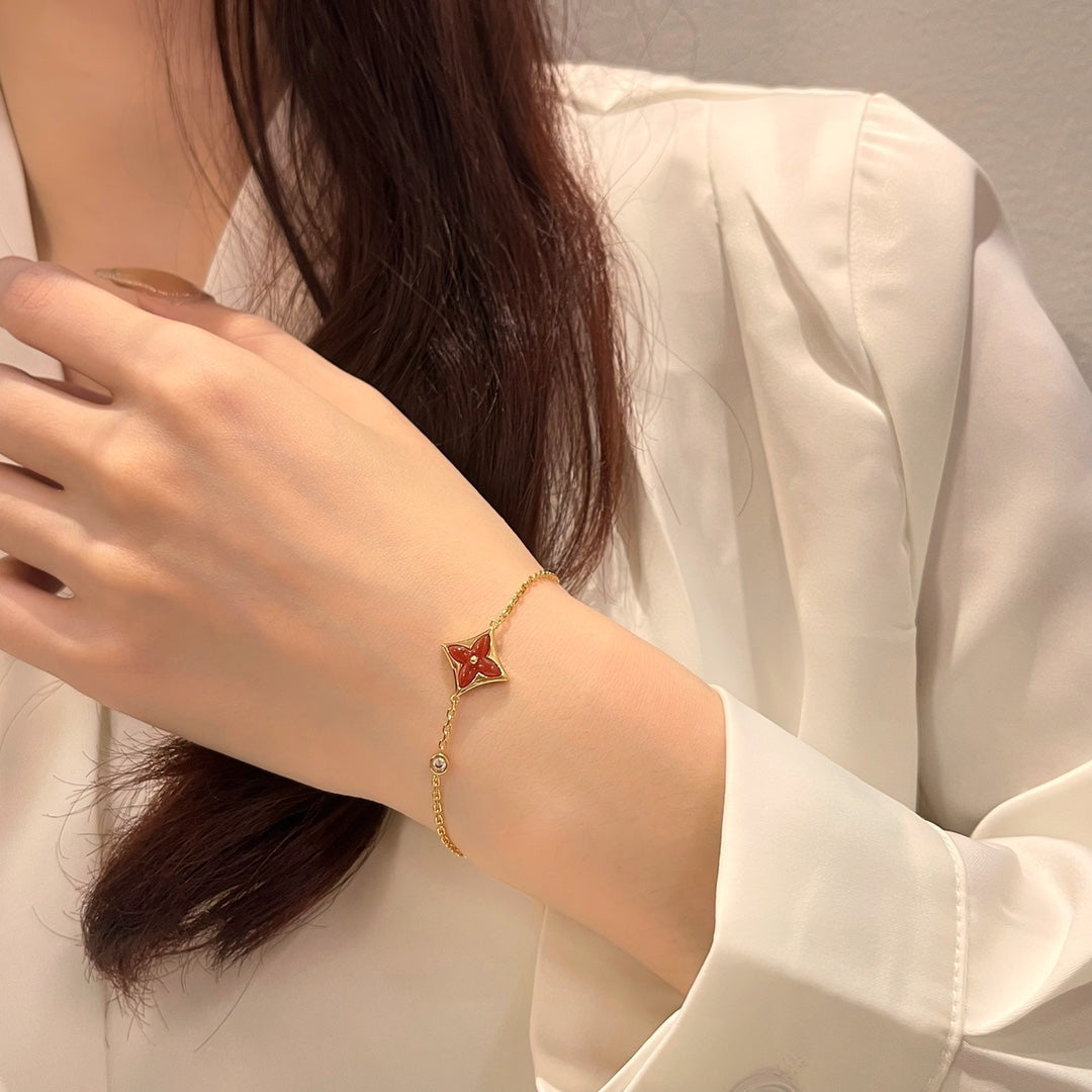 [GALE]COLOR STAR CARNELIAN PINK GOLD DIAMOND BRACELET