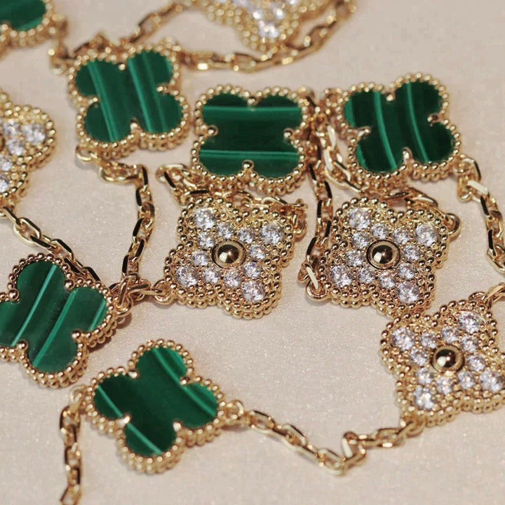 [GALE]CLOVER 20 MOTIFS MALACHITE DIAMOND NECKLACE