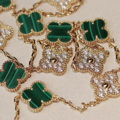 [GALE]CLOVER 20 MOTIFS MALACHITE DIAMOND NECKLACE
