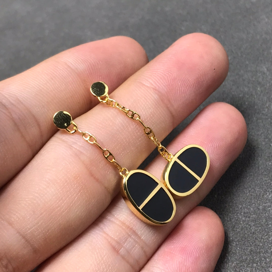 [GALE]CHAINE VERSO BLACK CERAMIC SILVER EARRINGS