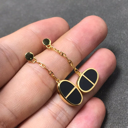 [GALE]CHAINE VERSO BLACK CERAMIC SILVER EARRINGS