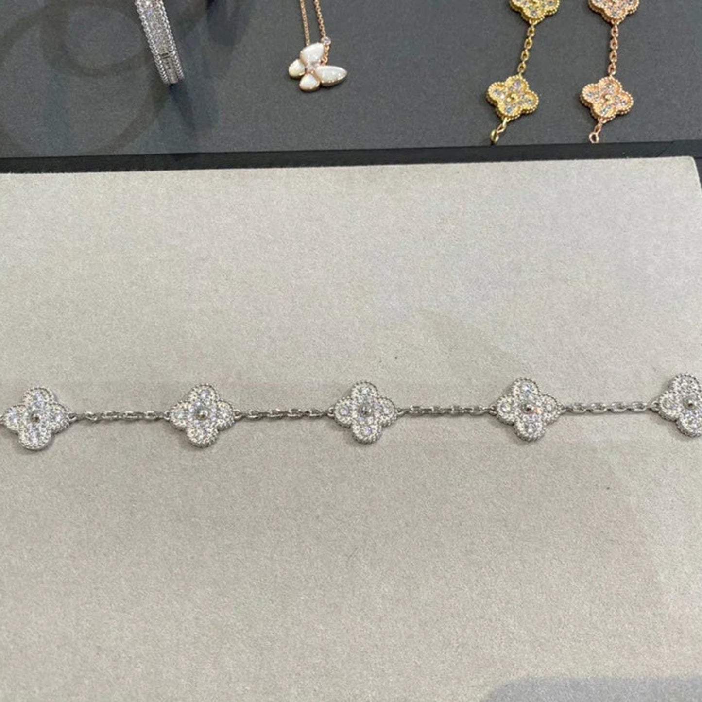 [GALE]CLOVER 5 MOTIFS  DIAMOND BRACELET SILVER