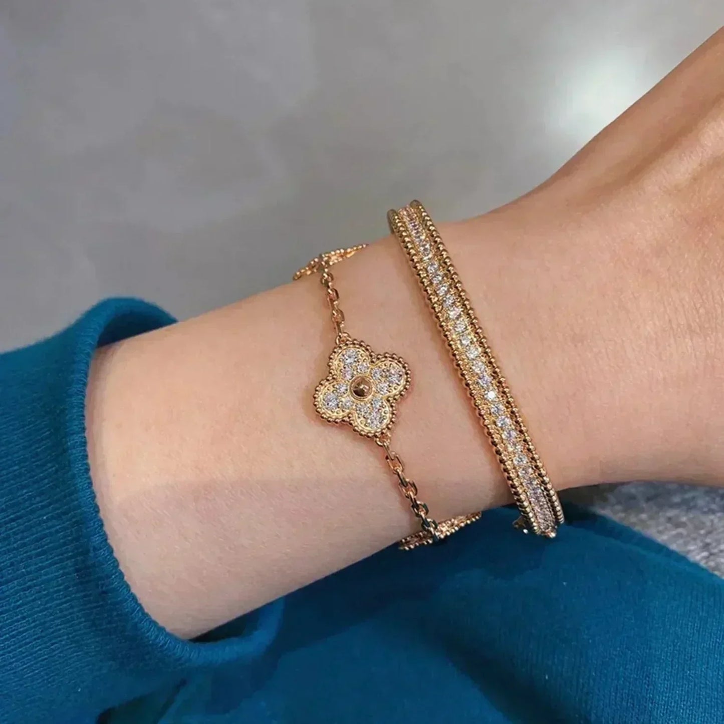 [GALE]CLOVER 5 MOTIFS  FULL DIAMOND BRACELET