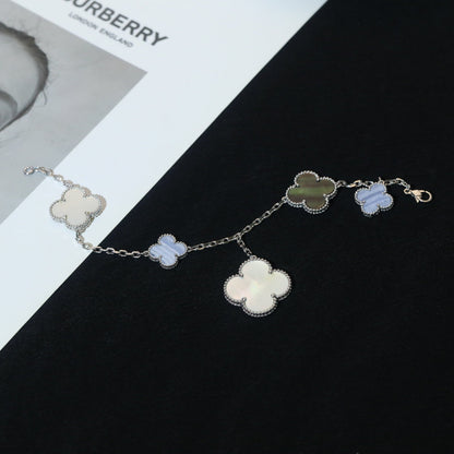 [GALE]CLOVER BRACELET 5 MOTIFS MOP CHALCEDONY SILVER