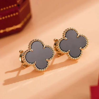 [GALE]CLOVER MEDIUM 1 MOTIFS  ONYX STUD EARRINGS