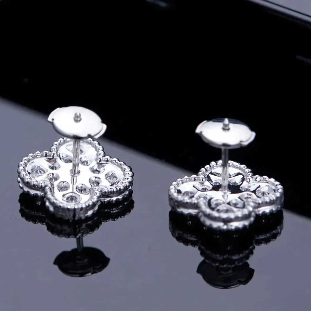 [GALE]CLOVER 1 MOTIFS DIAMOND STUD EARRINGS SILVER