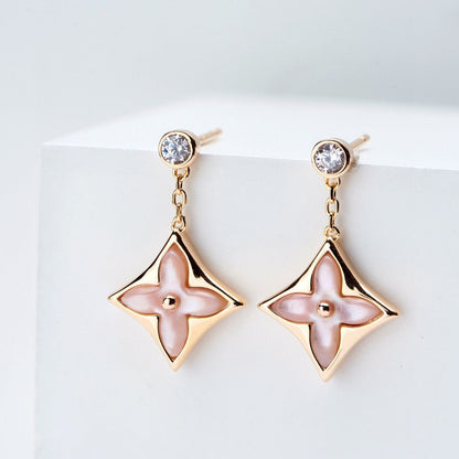 [GALE]DOUBLE STAR PINK GOLD MOP DROP EARRINGS