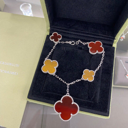 [GALE]CLOVER 5 MOTIFS SIVLER CARNELIAN TIGER EYE BRACELET