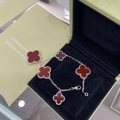 [GALE]CLOVER 5 MOTIFS SIVLER CARNELIAN BRACELET