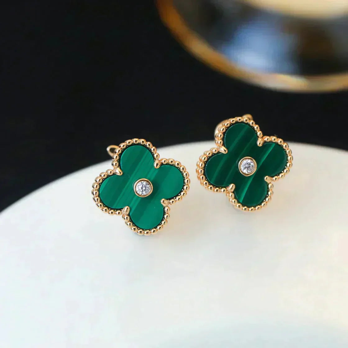 [GALE]CLOVER MEDIUM 1 MOTIFS MALACHITE DIAMOND EARRINGS