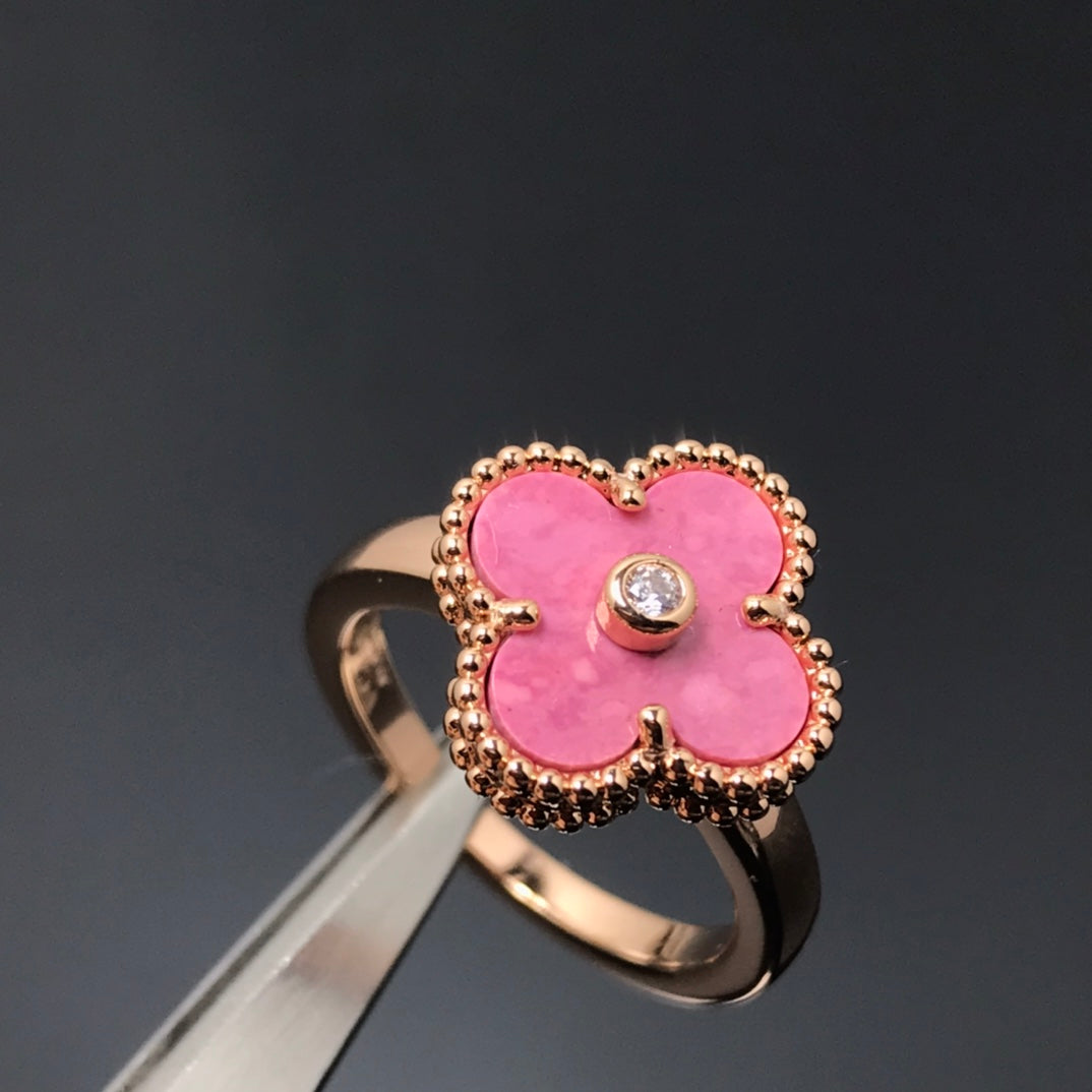 [GALE]CLOVER RHODONITE ROSE GOLD RING