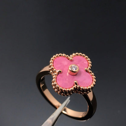 [GALE]CLOVER RHODONITE ROSE GOLD RING