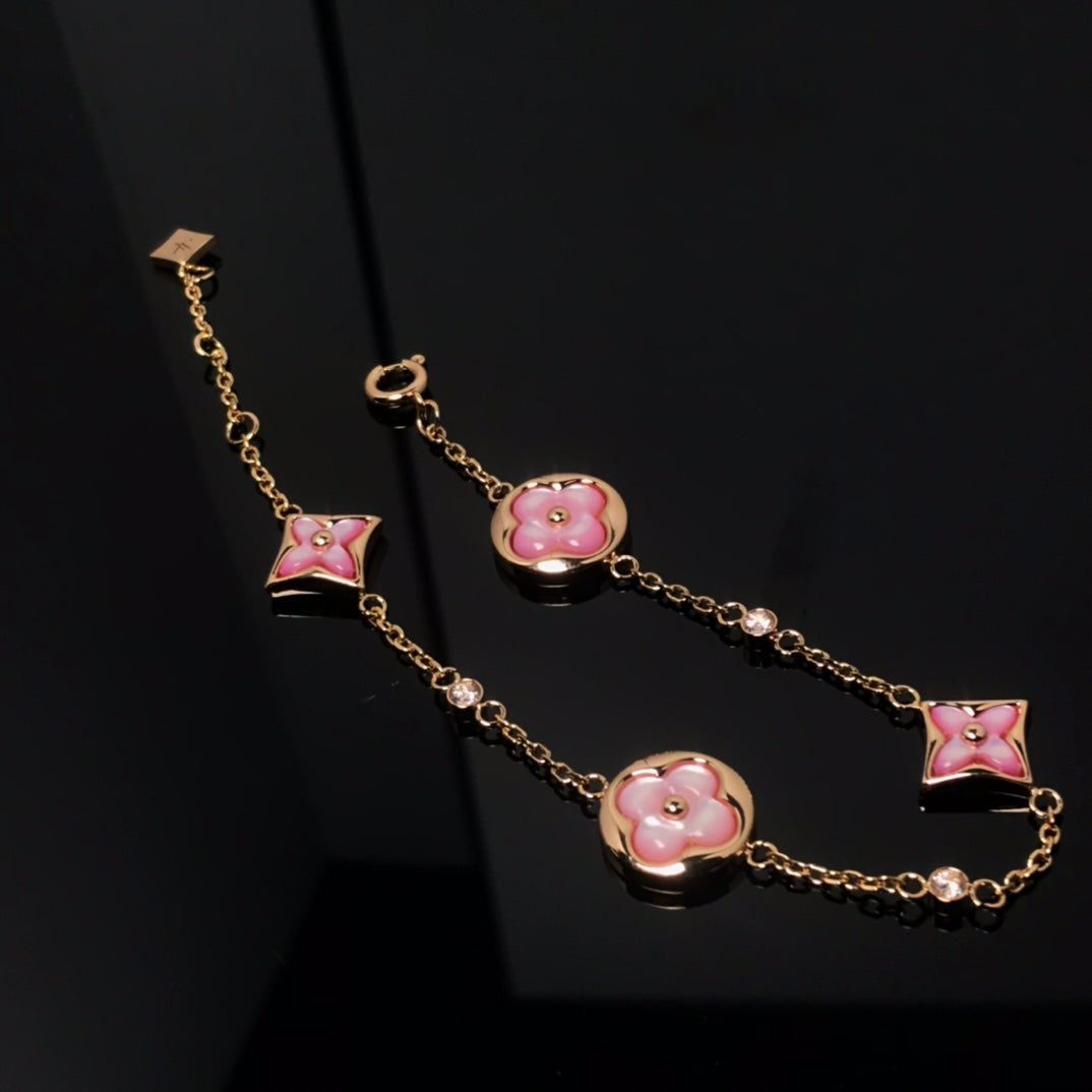 [GALE]STAR AND SUN 4 MOTIF PINK MOP PINK GOLD BRACELET