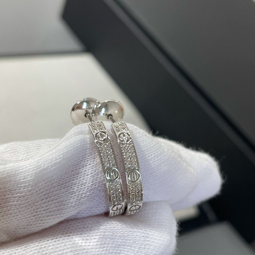 [GALE]LOVE DIAMOND SILVER HOOP EARRINGS