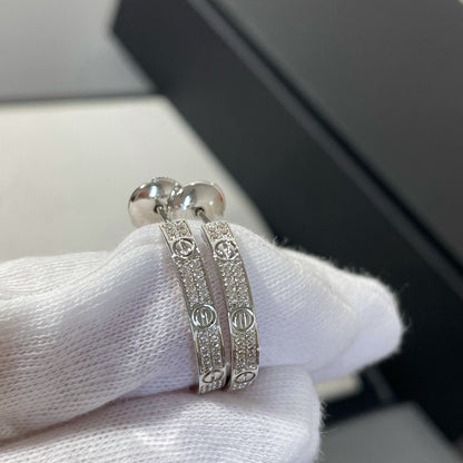 [GALE]LOVE DIAMOND SILVER HOOP EARRINGS