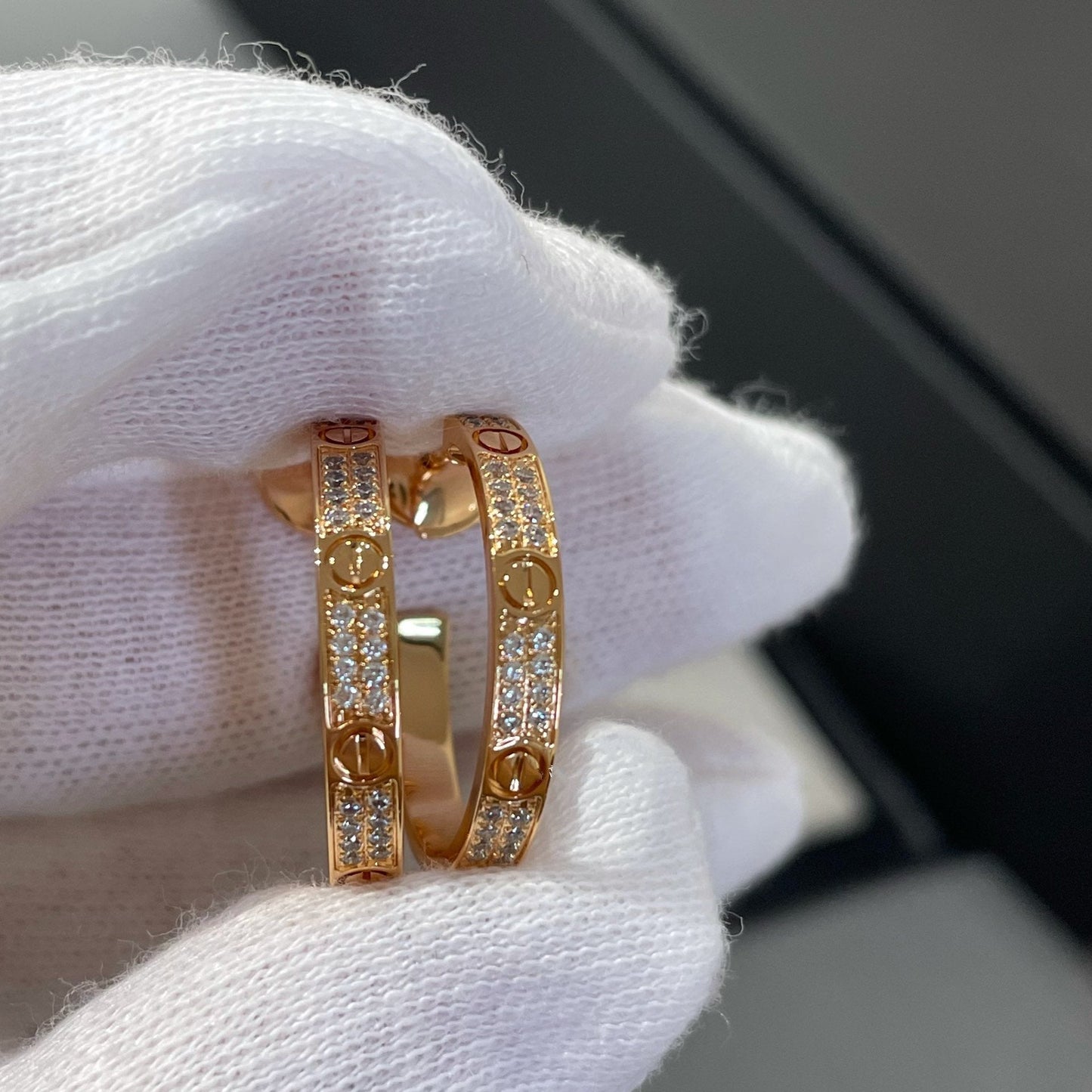 [GALE]LOVE DIAMOND PINK GOLD HOOP EARRINGS