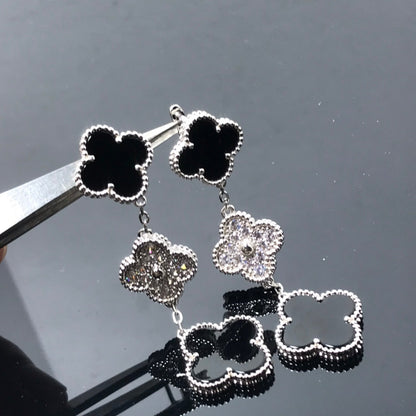 [GALE]CLOVER 3 MOTIF DIAMOND ONYX SILVER EARRINGS