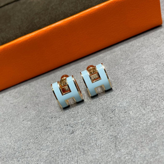 [GALE]POP H SKY BLUE STUD EARRINGS