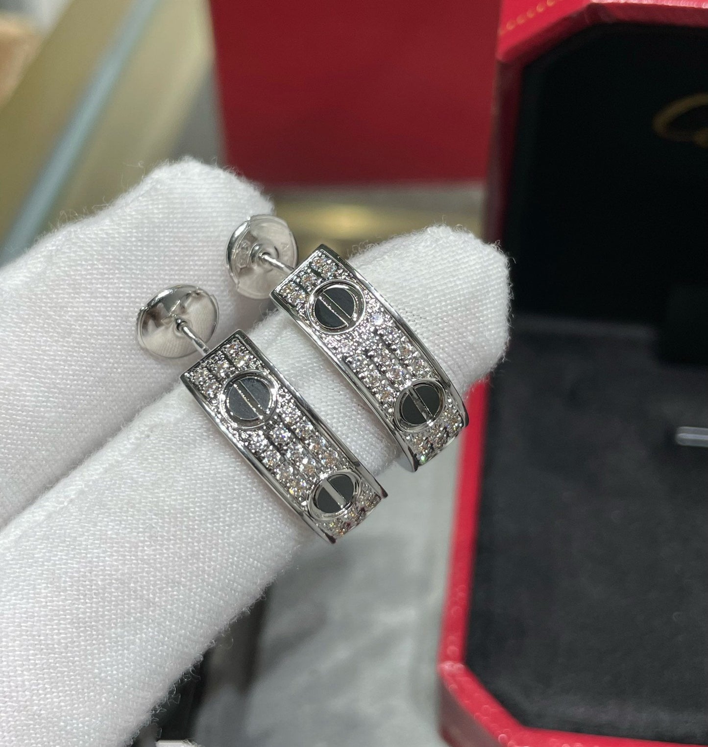 [GALE]LOVE CERAMIC DIAMOND PAVED SILVER EARRINGS