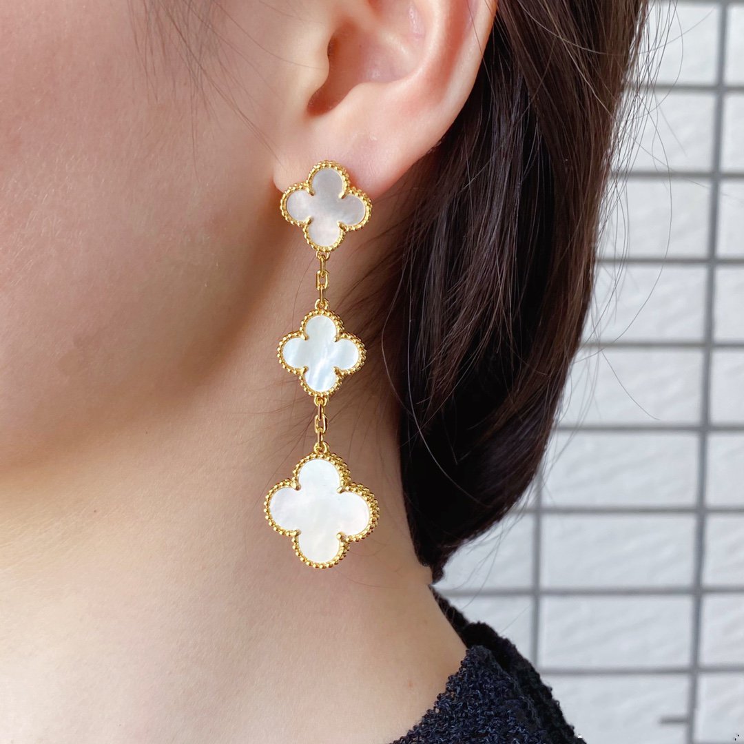[GALE]CLOVER MOP 3 MOTIFS GOLD EARRINGS