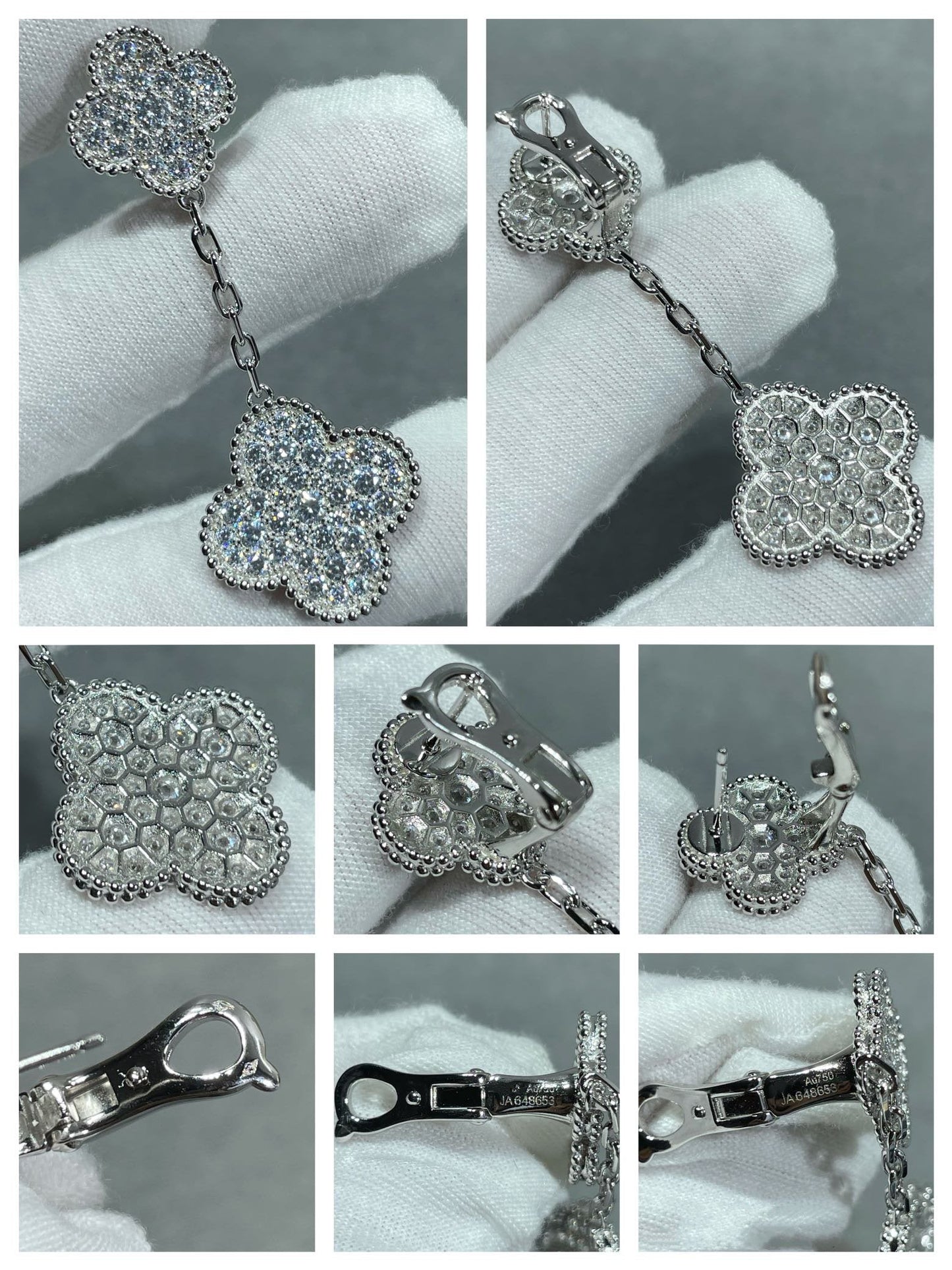 [GALE]CLOVER 2 MOTIFS DIAMOND PAVED SILVER EARRINGS