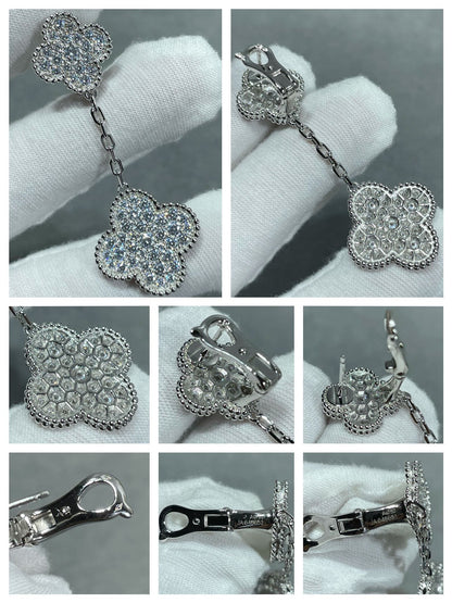 [GALE]CLOVER 2 MOTIFS DIAMOND PAVED SILVER EARRINGS