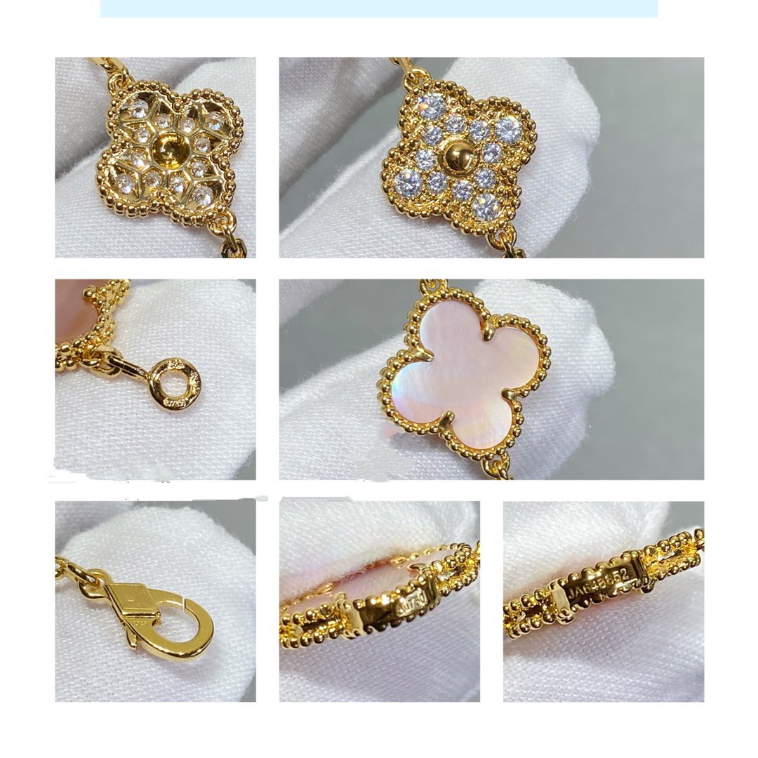 [GALE]CLOVER 5 MOTIF DIAMOND PINK MOP PINK GOLD BRACELET