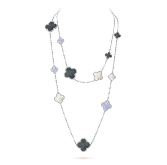 [GALE]CLOVER 16 MOTIF CHALCEDONY MOP SILVER NECKLACE