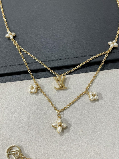 [GALE]FLOWERGRAM GOLD MOP DOUBLE ROW NECKLACE