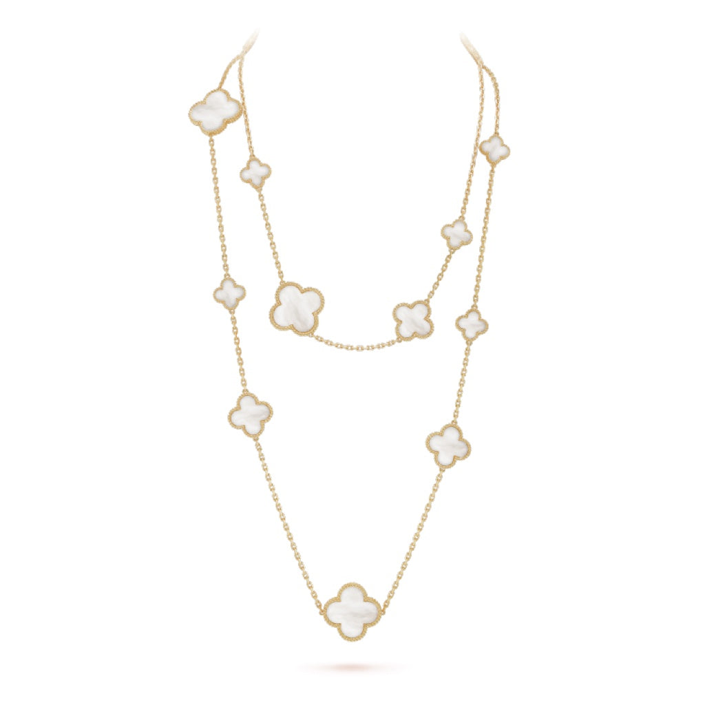 [GALE]CLOVER 16 MOTIF WHITE MOP GOLD NECKLACE