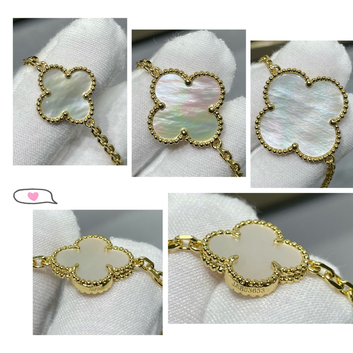 [GALE]CLOVER 16 MOTIF WHITE MOP GOLD NECKLACE