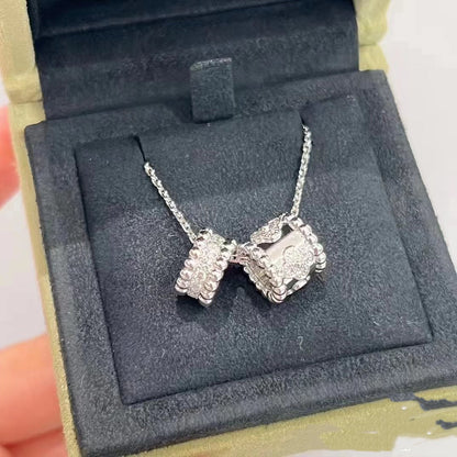 [GALE]PERLEE DOUBLE PENDANT SILVER DIAMOND NECKLACE