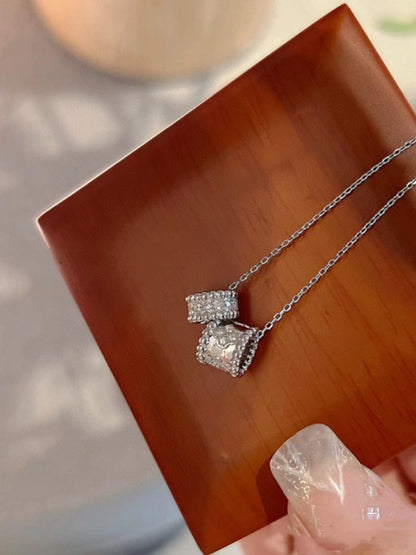 [GALE]PERLEE DOUBLE PENDANT SILVER DIAMOND NECKLACE