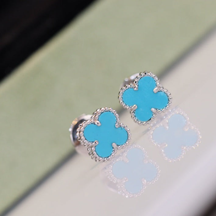 [GALE]CLOVER MINI TURQUOISE SILVER STUD EARRINGS