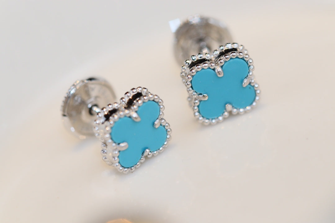 [GALE]CLOVER MINI TURQUOISE SILVER STUD EARRINGS