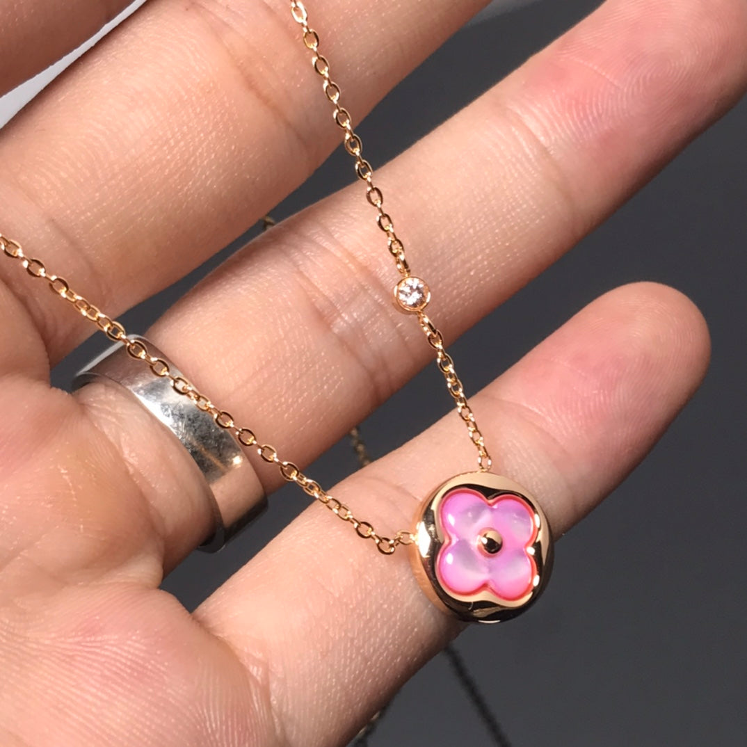[GALE]COLOR BLOSSOM PINK MOP SUN GOLD NECKLACE