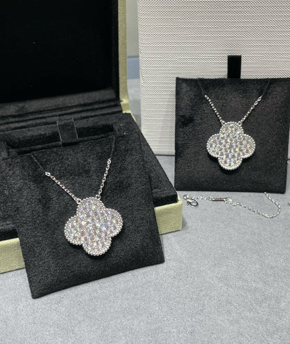[GALE]CLOVER 25MM LARGE PENDANT DIAMOND PAVED SILVER NECKLACE