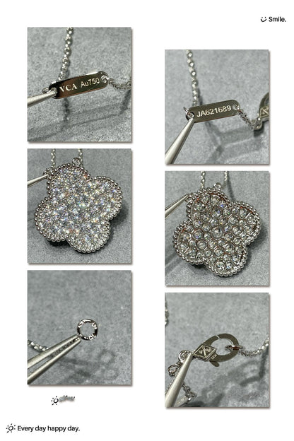 [GALE]CLOVER 25MM LARGE PENDANT DIAMOND PAVED SILVER NECKLACE