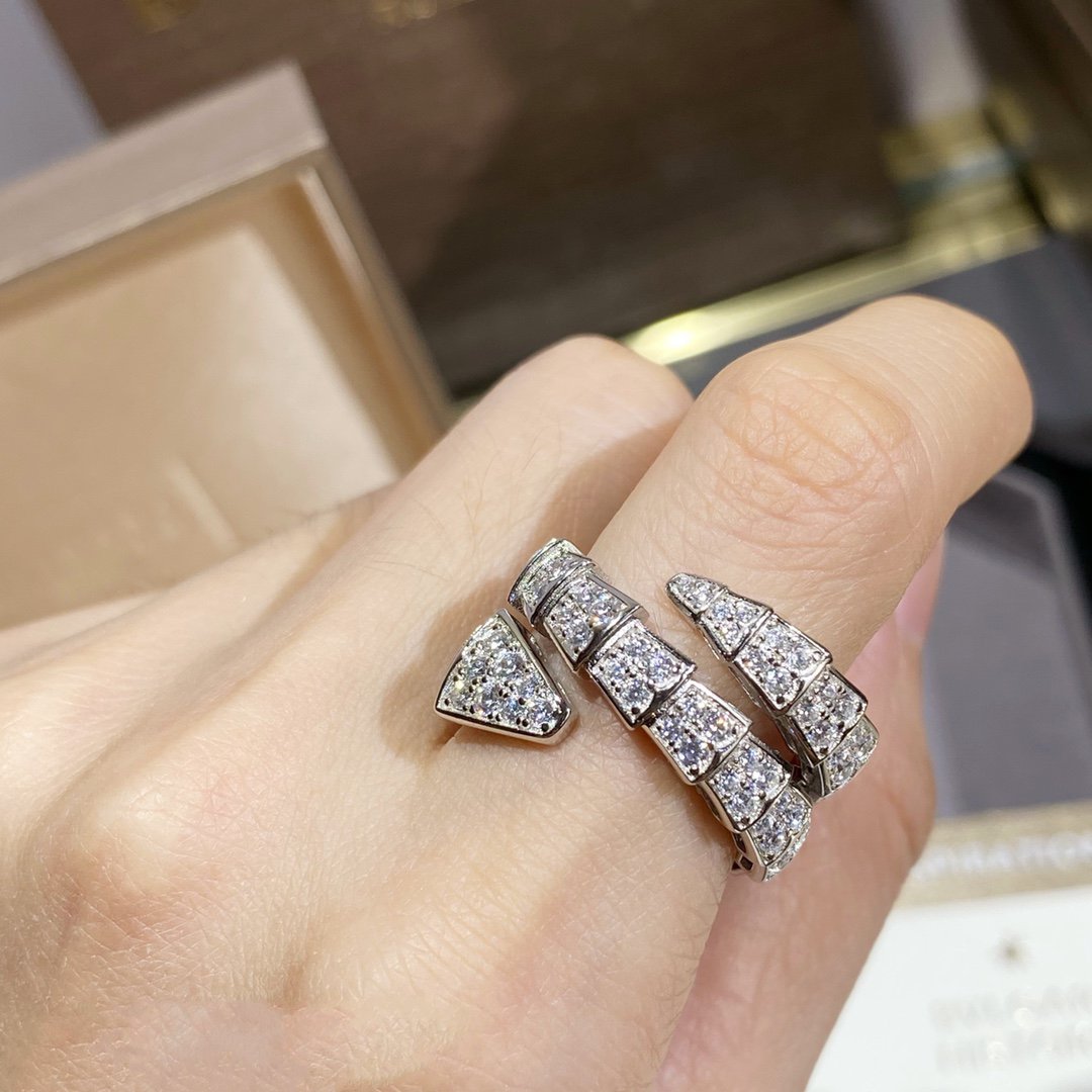 [GALE]SERPENTI DOUBLE RING SILVER DIAMOND PAVED