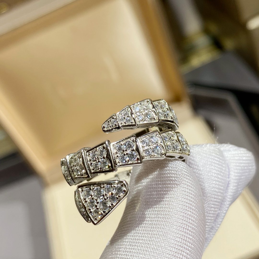 [GALE]SERPENTI DOUBLE RING SILVER DIAMOND PAVED