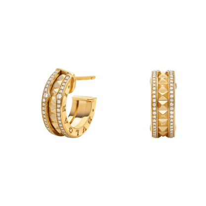 [GALE]ZERO 1 ROCK GOLD EARRINGS WITH STUDDED SPIRAL AND PAVED DIAMONDS