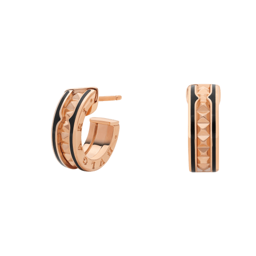 [GALE]ZERO 1 ROCK PINK GOLD EARRINGS WITH STUDDED SPIRAL AND BLACK CERAMIC